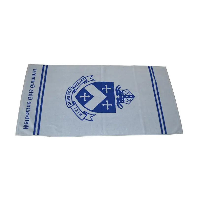 New Arrived OEM Blue and white Terry Logo Embossed bath towel