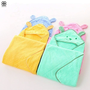High quality super soft cotton plain dyed baby hooded towel with cute design