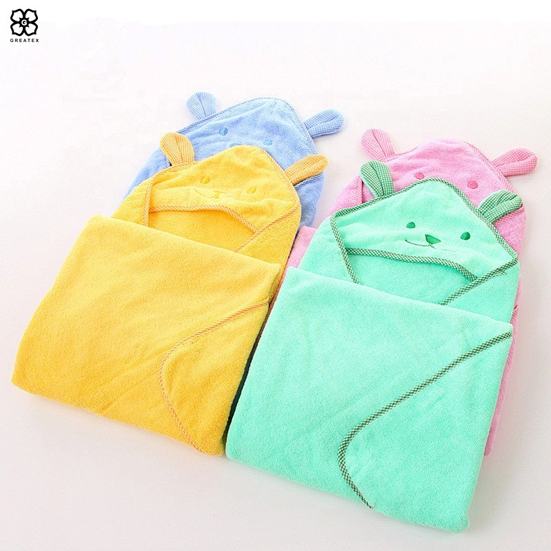 High quality super soft cotton plain dyed baby hooded towel with cute design