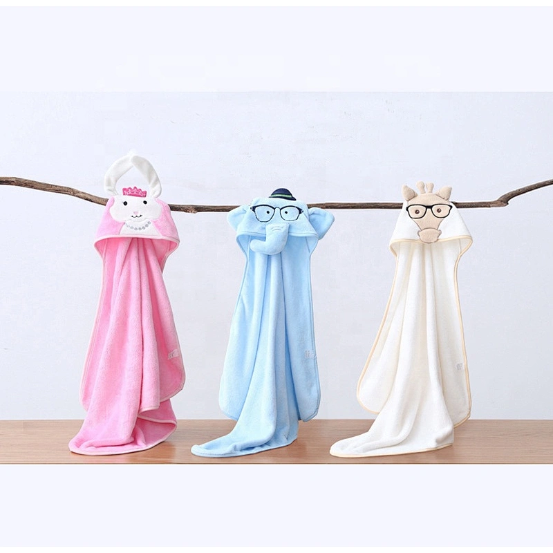 Plush Fleece Hooded Animal Embroidery Baby towel
