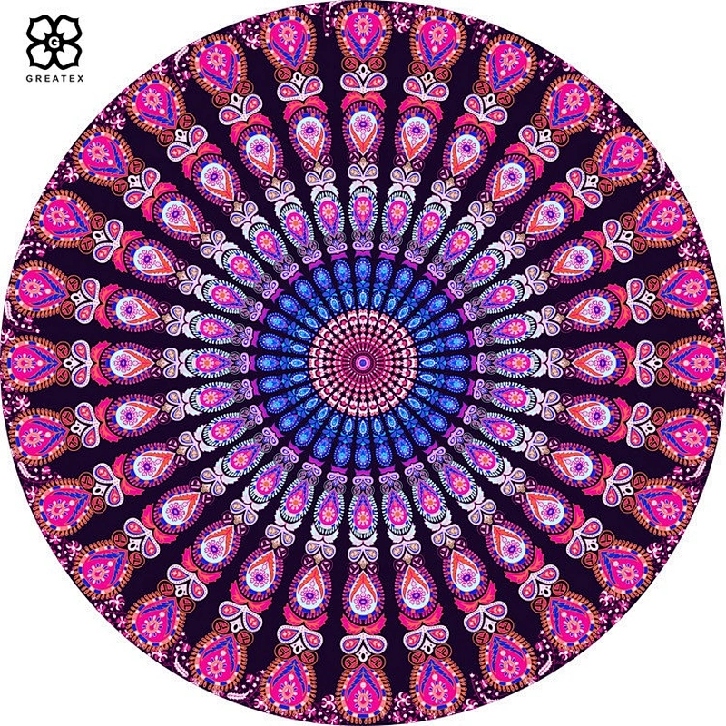 Round beach towel blanket microfiber circle picnic yoga mat with fashion fringe tassel