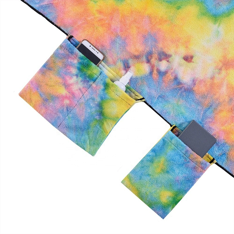 Pool Chair Towel with Side Pockets,Tie-Dye Yellow,Microfiber Chaise Lounge Towel Cover for  Beach