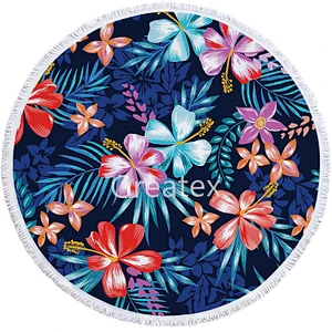 Wholesale microfiber cartoon printing patterns round beach towel with tassels