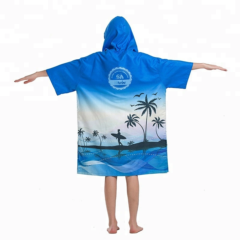 Beach Microfiber printed men surf poncho hooded