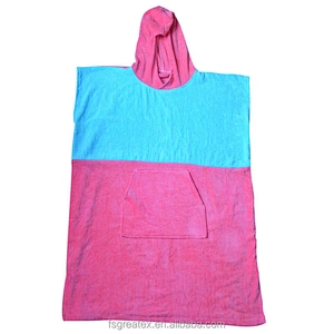 New arrived Bright Colored Coton Toweling Hooded Poncho Surf for beach