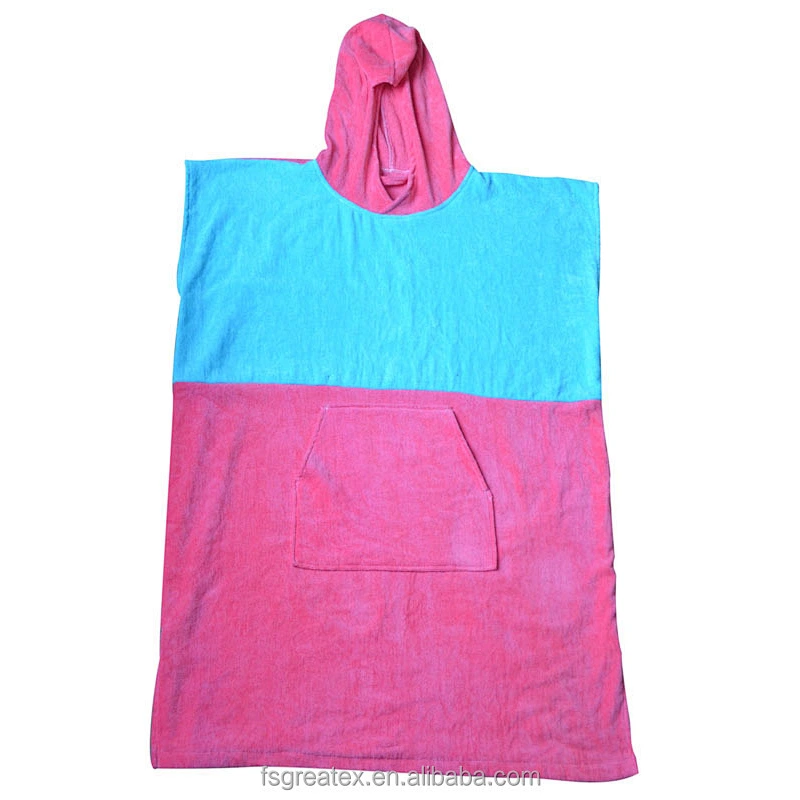 New arrived Bright Colored Coton Toweling Hooded Poncho Surf for beach