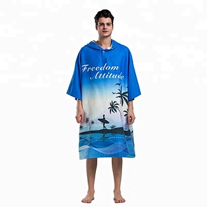 Beach Microfiber printed men surf poncho hooded