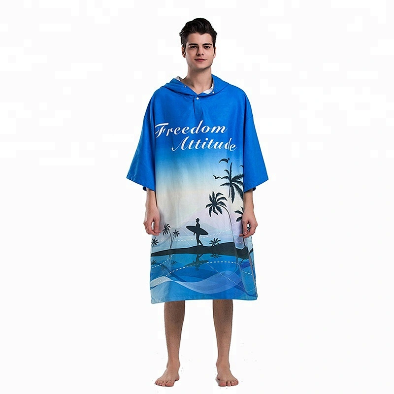 Beach Microfiber printed men surf poncho hooded