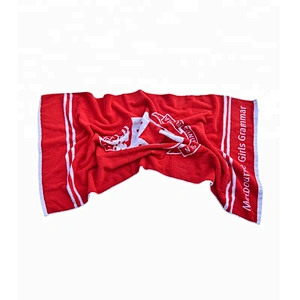 White and red logo custom beach towel cotton