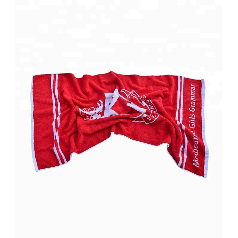 White and red logo custom beach towel cotton