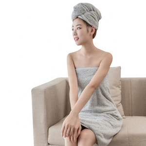 Grey color microfiber hair drying towel wrap bath head wrap for women