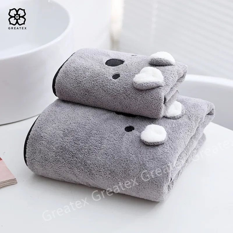 High quality hot sale embroidery animal face set baby kids bath towel soft