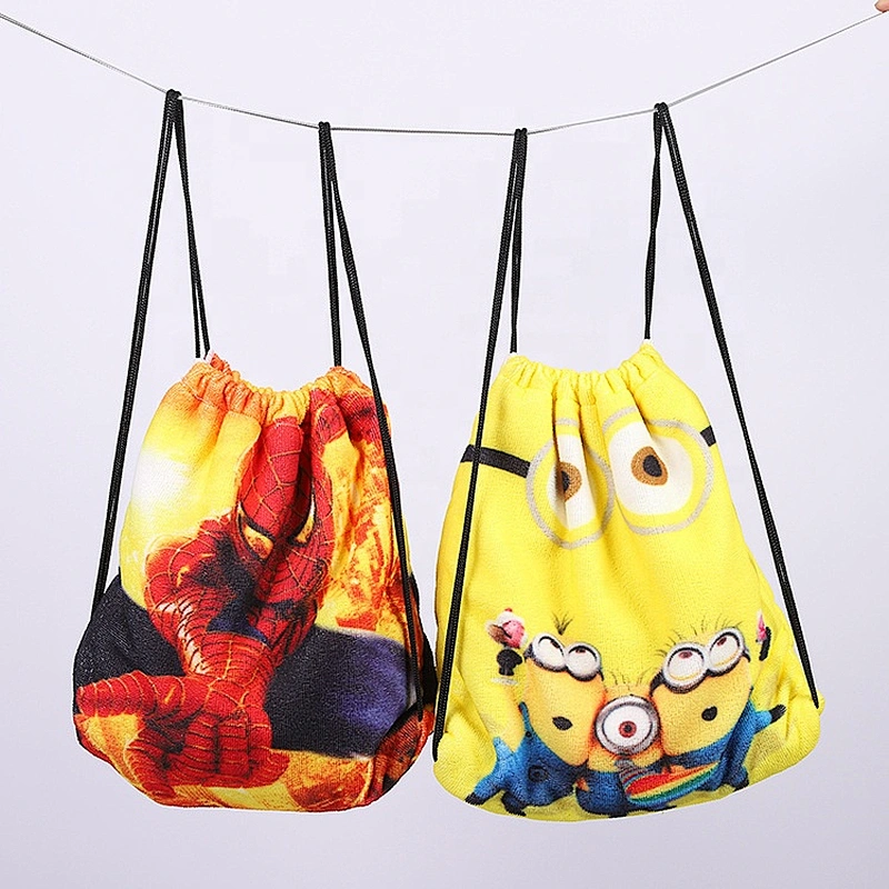2020 Hot sale Cartoon image foldable 100% microfiber Kids beach towel backpack