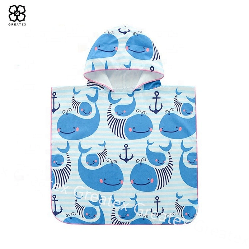 Premium high quality cartoon cotton printing kids hooded poncho towel beach