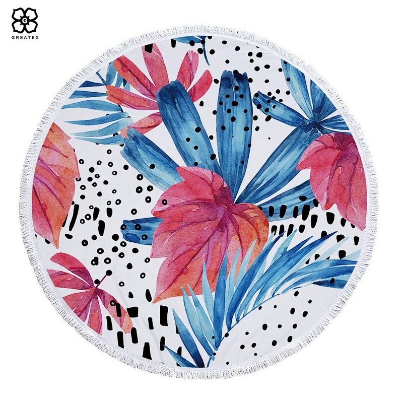 Promotional round  microfiber reactive print beach towel with decor art