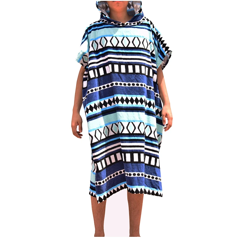 Wholesale 100%cotton stripe printed hooded poncho towel for adults