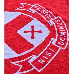 Red and white woven 100% cotton beach towels with custom logo
