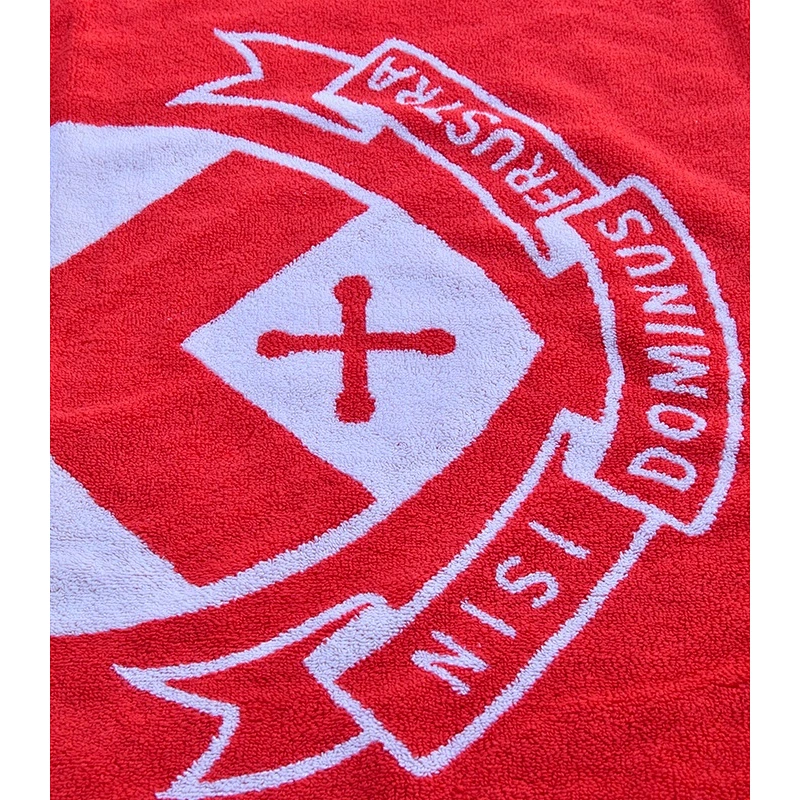 Red and white woven 100% cotton beach towels with custom logo