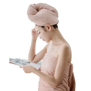 Pink color quick dry hair towel with microfiber material for wholesales