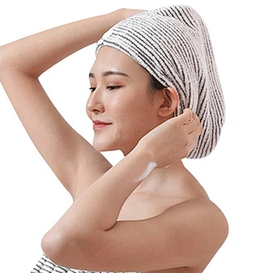 White&black strip hair towel wrap around towel for woman with supper absorbent