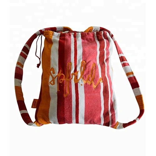 Drawstring Ladies Foldable Stripe beach towel backpack