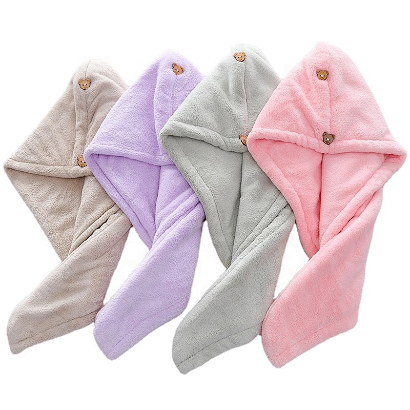 Double layer 4 pack quick-drying microfiber hair towel unique bath wrap towel for gifts