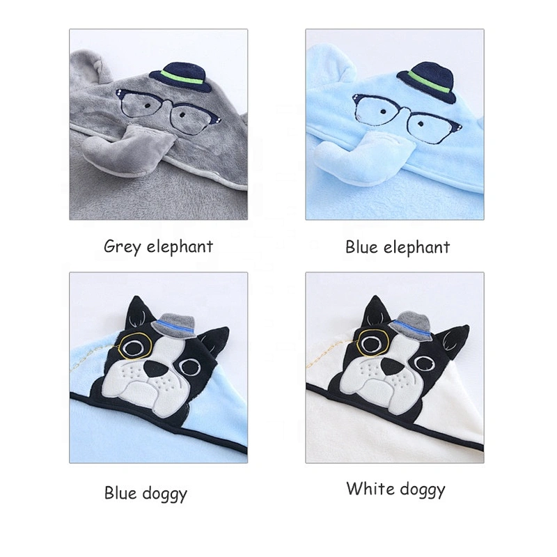 Plush Fleece Hooded Animal Embroidery Baby towel