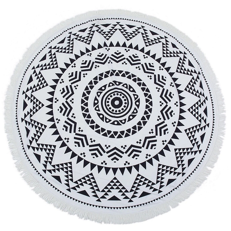 Round microfiber beach yoga mat sunscreen towel with tassels