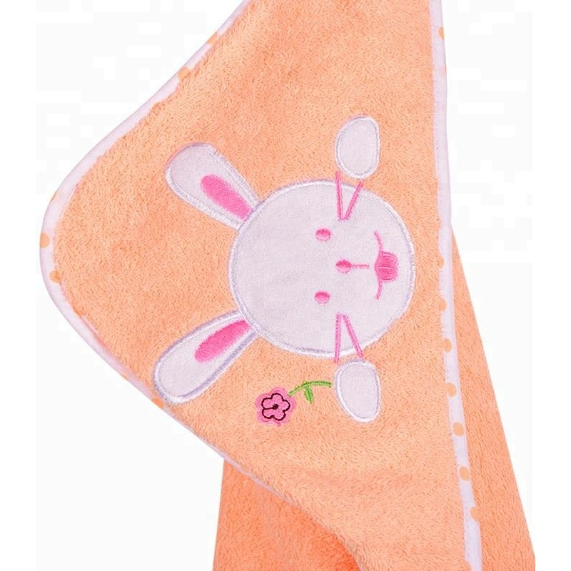 Hot sale Bunny embroidery Terry coton baby hooded towel with cute design