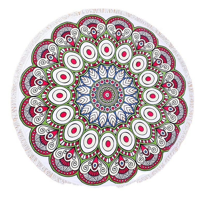 Customized design 100% microfiber suede printing round beach towel with tassel