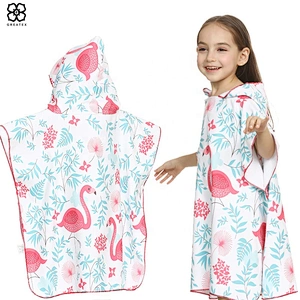 New arrival beautiful high quality printed hooded kids beach poncho towel