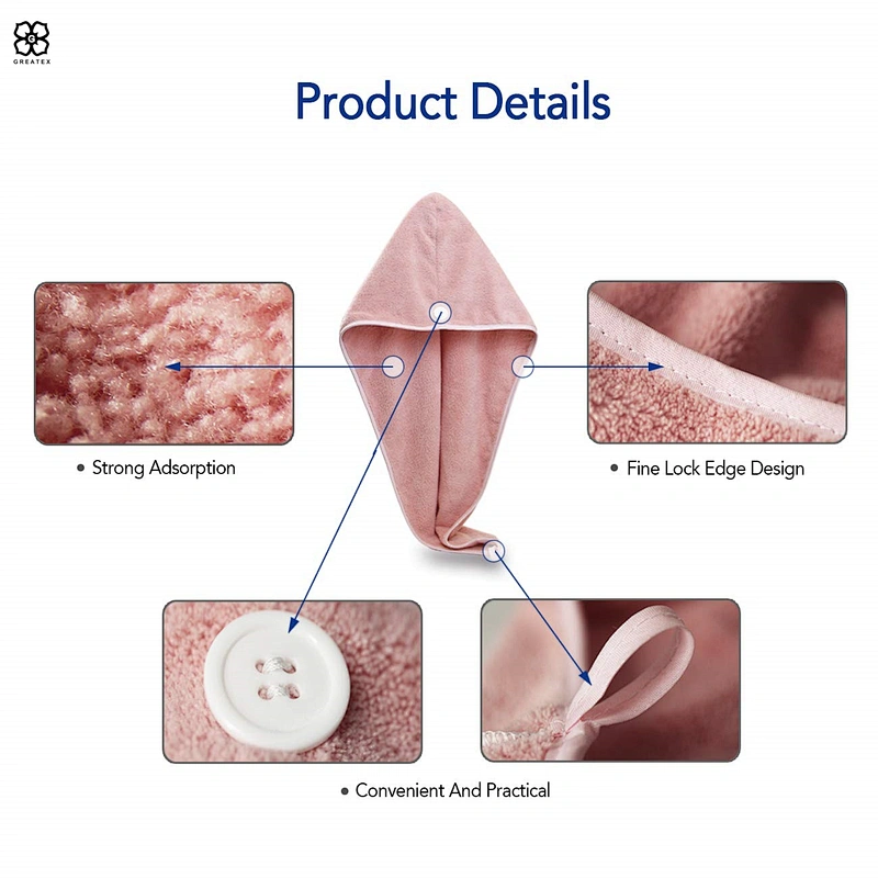New arrival high quality microfiber soft hair drying towel turban wrap with button
