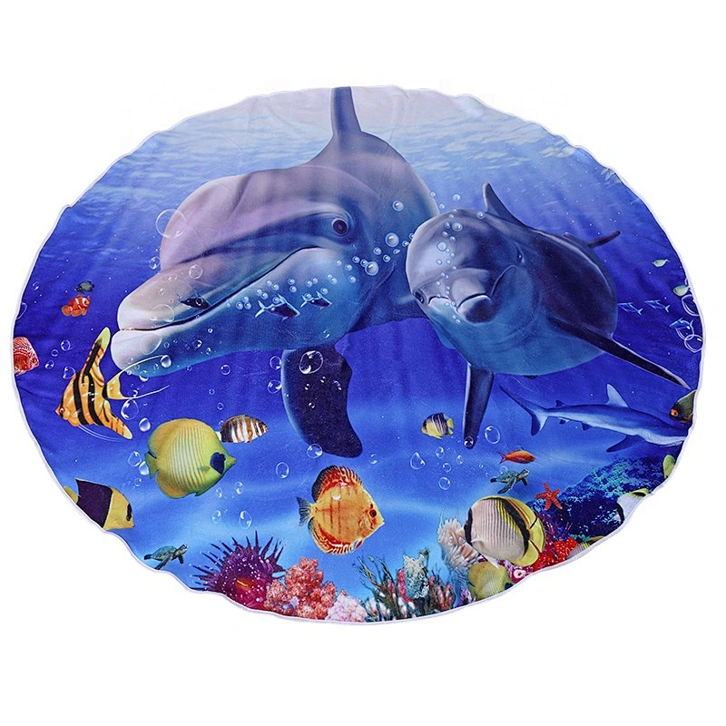 Super cute fashion custom cartoon printing microfiber round big size beach towel