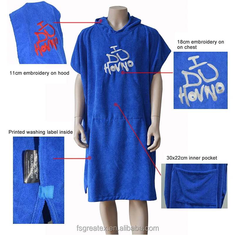 Adult Blue Surf Microfiber Terry Poncho towel