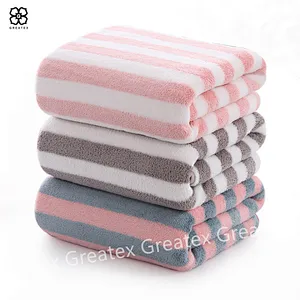 Premium high quality high absorbency fleece stripe bath towel wholesale