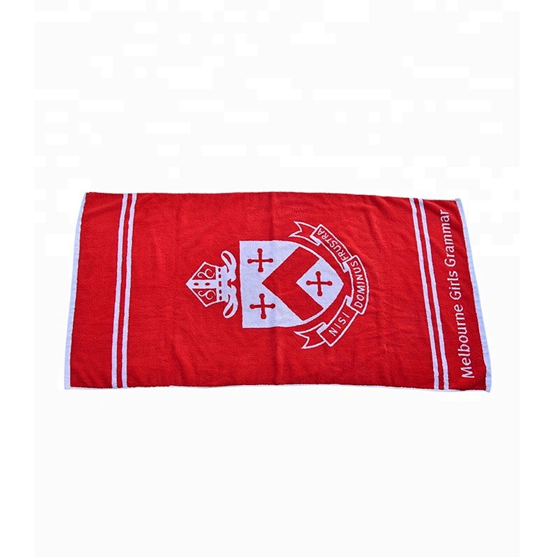Red and white woven 100% cotton beach towels with custom logo