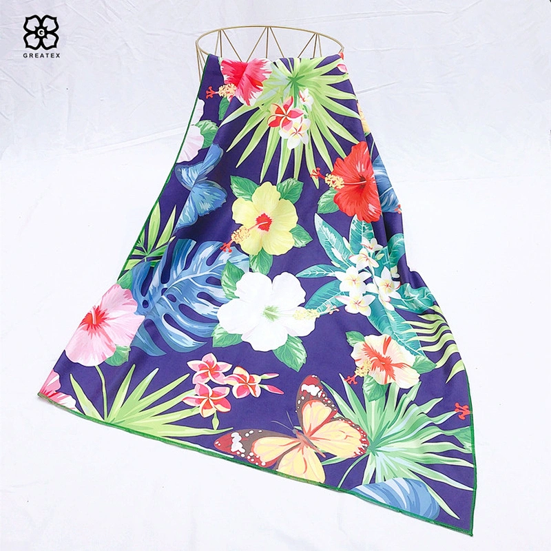 Top selling factory directly offer large flower pattern microfiber suede beach towel