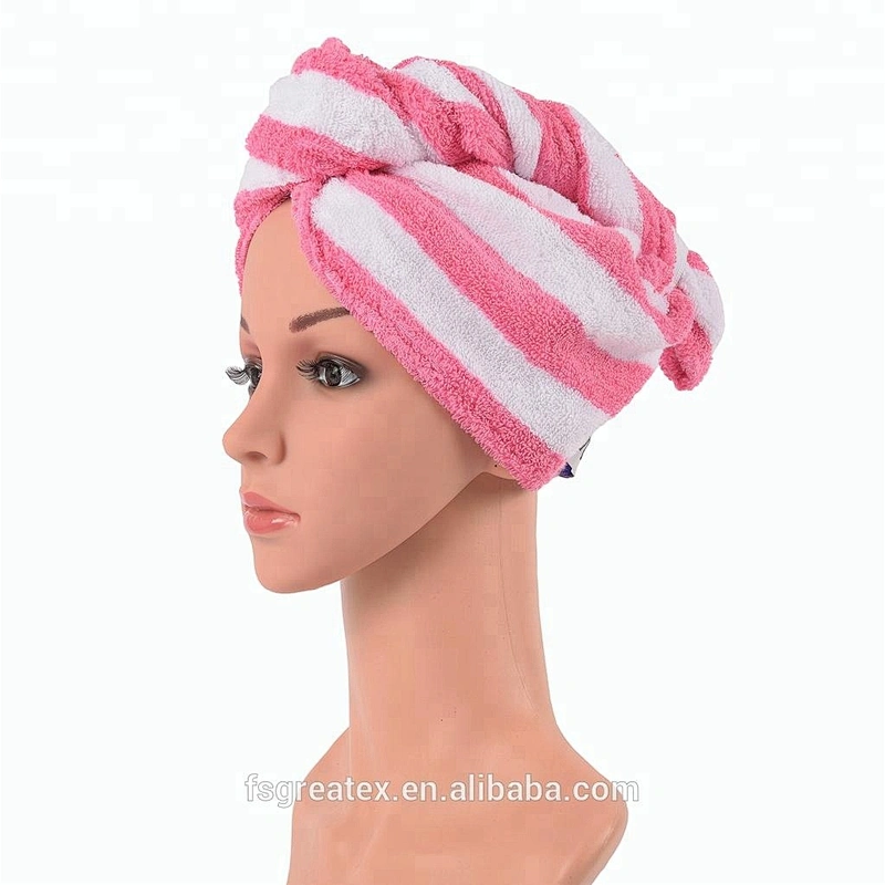 High Quality Stripe Cotton hair towel cap