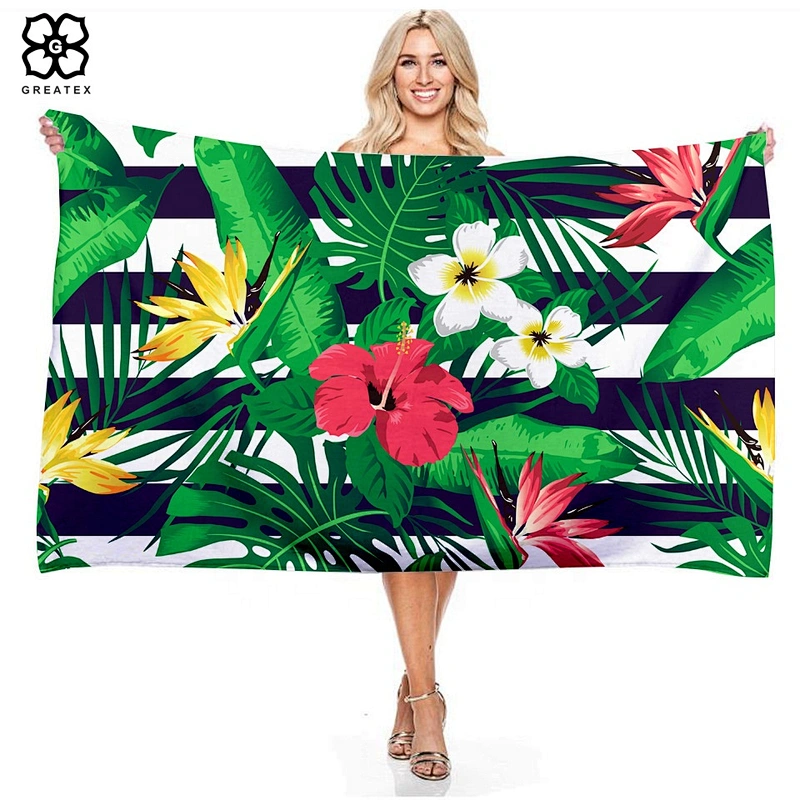 Top selling factory directly offer large flower pattern microfiber suede beach towel