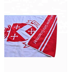 Red and white woven 100% cotton beach towels with custom logo