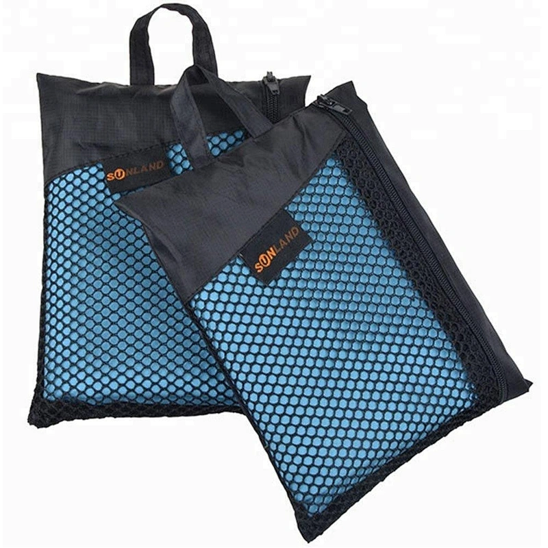 Adults blue microfiber suede fabric sport towel with bag for promotional