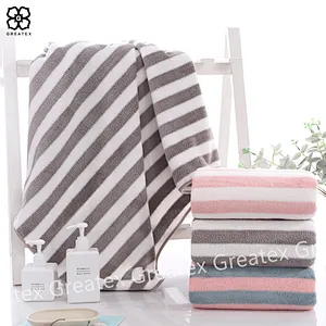 Premium high quality high absorbency fleece stripe bath towel wholesale