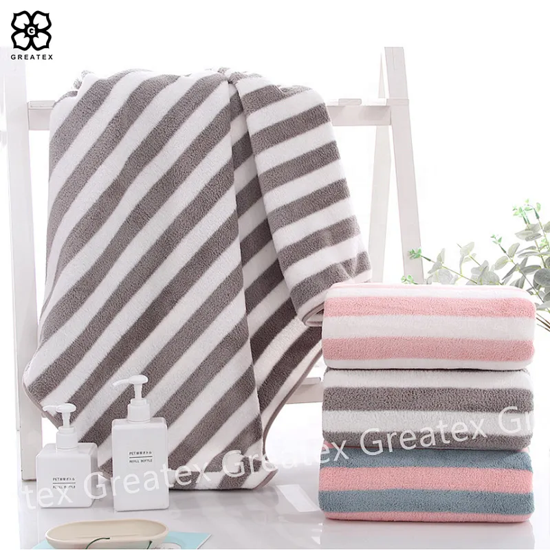 Premium high quality high absorbency fleece stripe bath towel wholesale