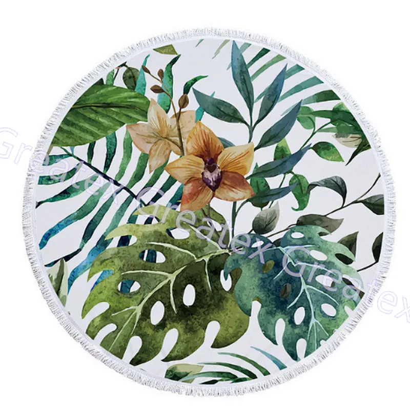 Factory hot sale fashion floral printing round beach towel with tassel