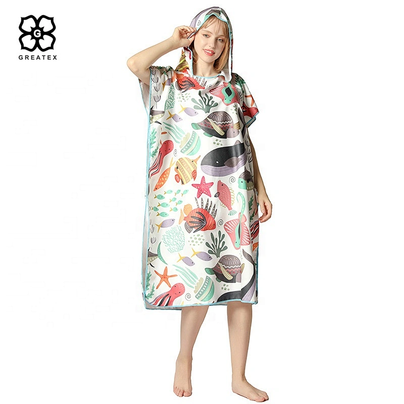 OEM unique pattern microfiber surfing poncho changing robe for adults