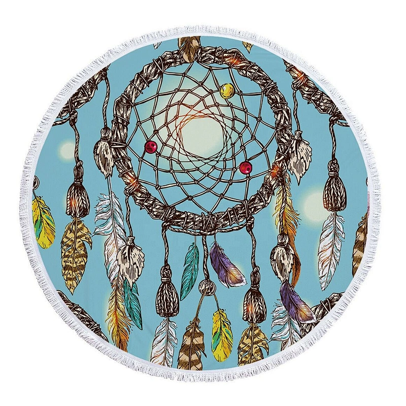 Customized design 100% microfiber suede printing round beach towel with tassel