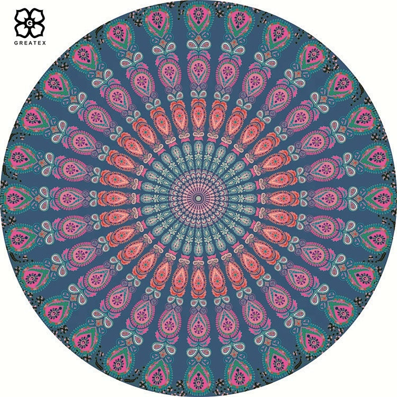 Round beach towel blanket microfiber circle picnic yoga mat with fashion fringe tassel