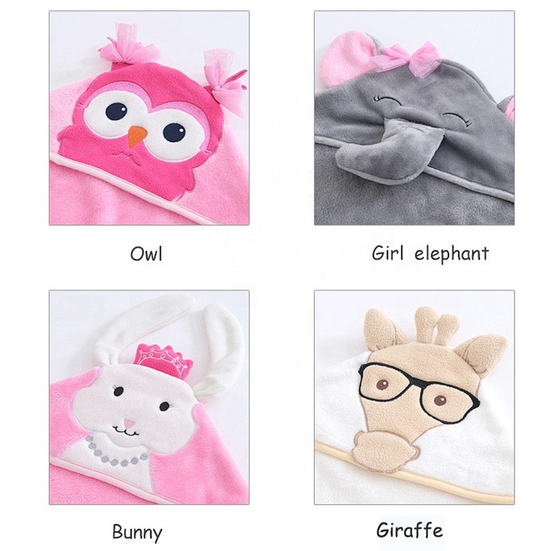 Plush Fleece Hooded Animal Embroidery Baby towel