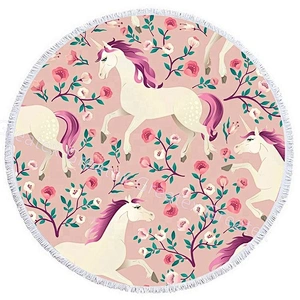 2020 New product Unicorn printing microfiber round beach towel with tassels