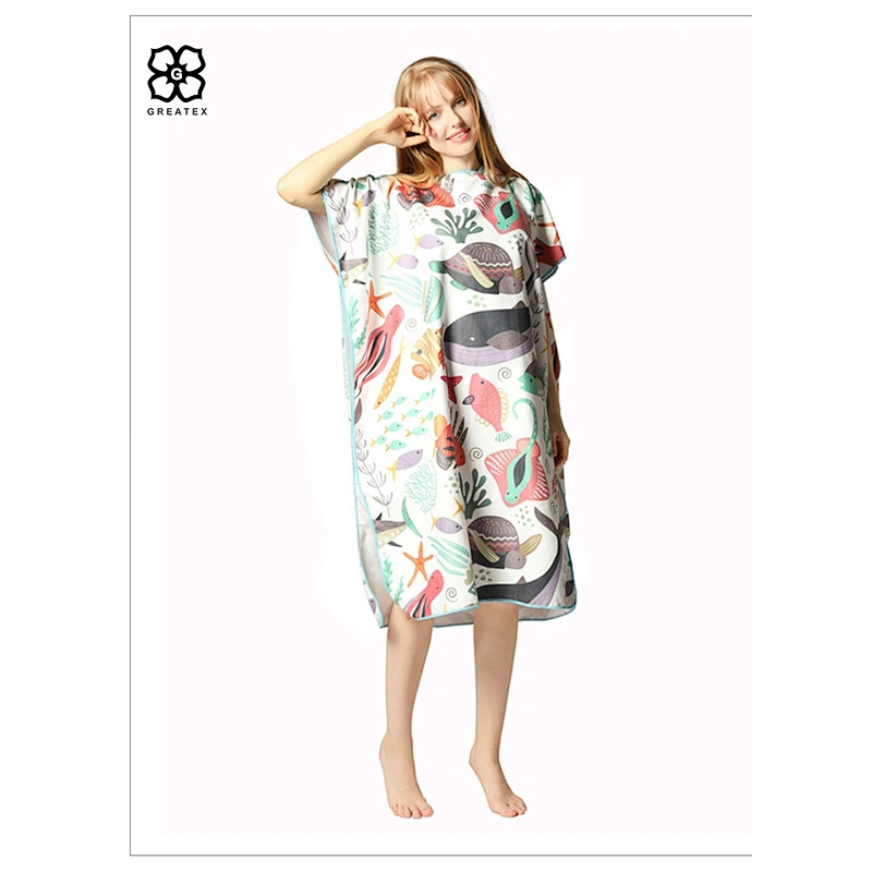 OEM unique pattern microfiber surfing poncho changing robe for adults